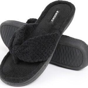 Women's Memory Foam Slippers Indoor House Flip Flops with Velvet Lining